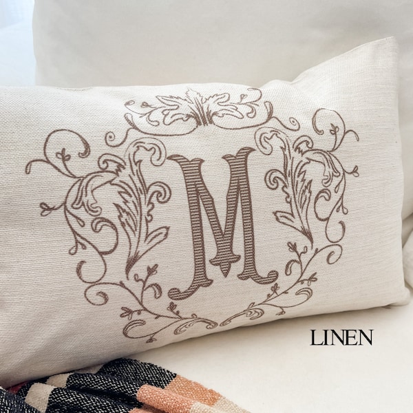 FRENCH COUNTRY MONOGRAM Pillow Cover, French Cottage Personalized PIllowcase, Victorian Crest, Modern Farmhouse , Insert Not Includ