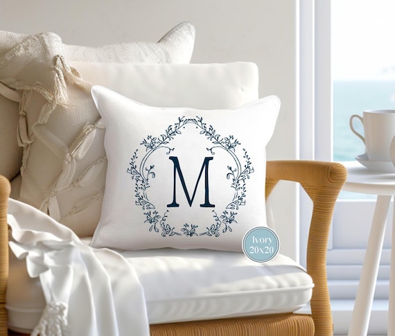 NAVY MINIMALIST MONOGRAM Pillow Cover Organic Modern Simple and Clean Aesthetic Traditional Decor Etsy