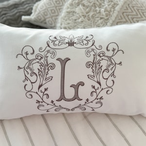 FRENCH COUNTRY MONOGRAM Pillow Cover, French Cottage Personalized PIllowcase, Victorian Crest, Modern Farmhouse, Insert Not Includ