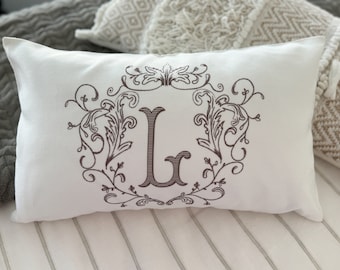 FRENCH COUNTRY MONOGRAM Pillow Cover, French Cottage Personalized PIllowcase, Victorian Crest, Modern Farmhouse, Insert Not Includ