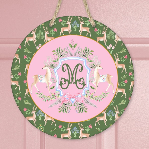 GRAND MILLENNIAL CHRISTMAS Door Sign, Monogrammed Welcome Sign, Pink and Blue Christmas, Personalized Holiday Door Sign