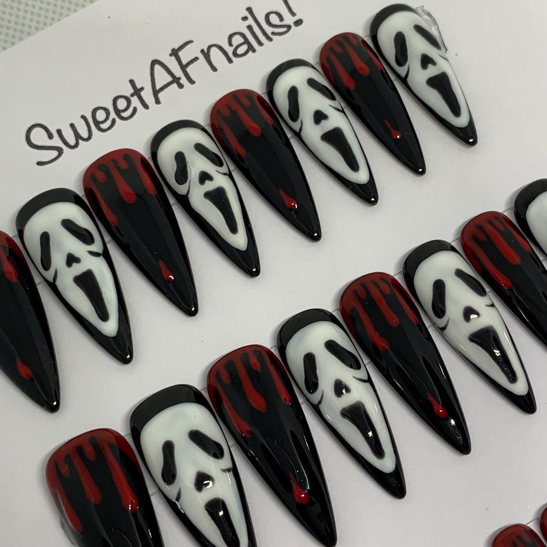 Scream Drip Halloween Blood Drip Scream Ghost Face Long Stiletto Press on Nails - Etsy