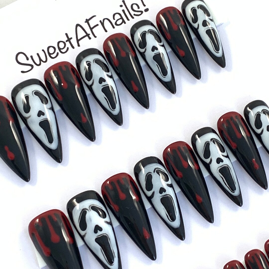Scream Drip Halloween Blood Drip Scream Ghost Face Long Stiletto Press on - Etsy