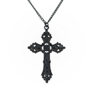 18&quot; Black Gothic Cross Necklace 021