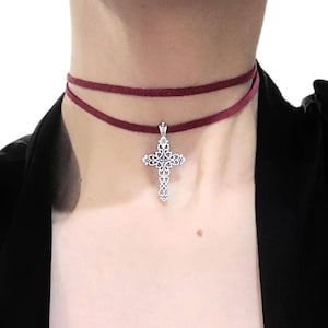 Red Suede Cross Wrap Choker