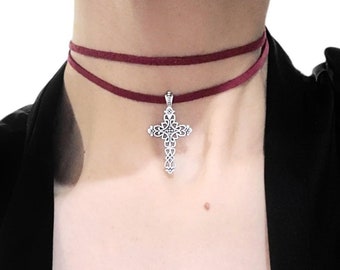 Red Suede Cross Wrap Choker