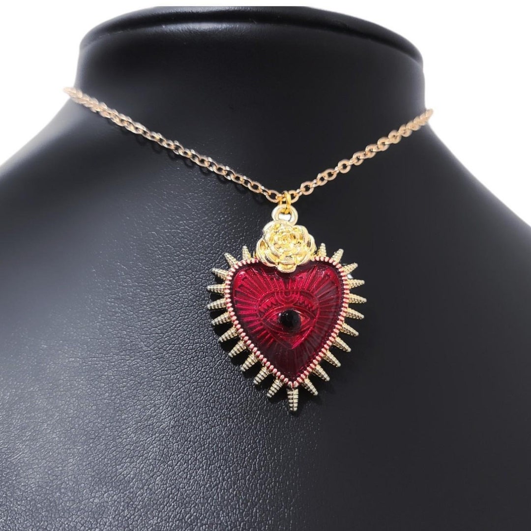 Red Gold Sacred Heart Choker - Etsy UK