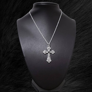 16&quot; Silver Cross Necklace 023-BLACK