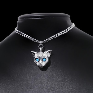 Silver Sphinx Cat Choker Necklace