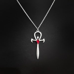18" Red Crystal Gothic Ankh Necklace