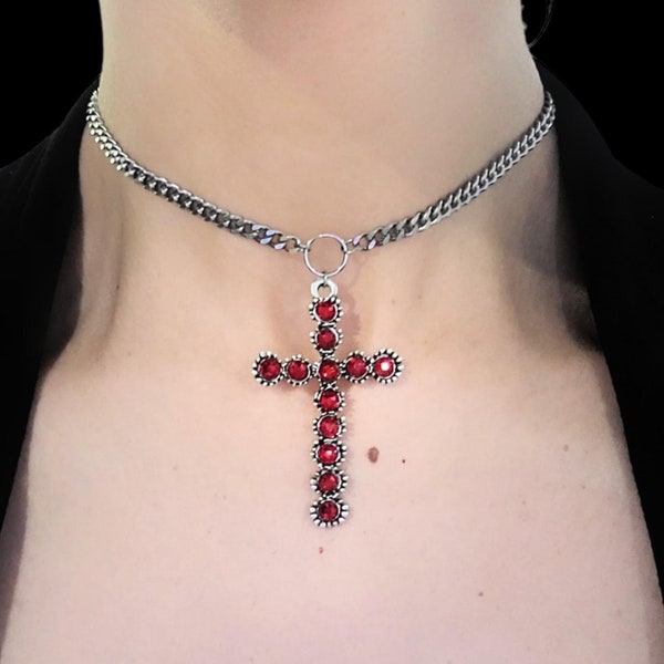 Red Crystal Cross Choker