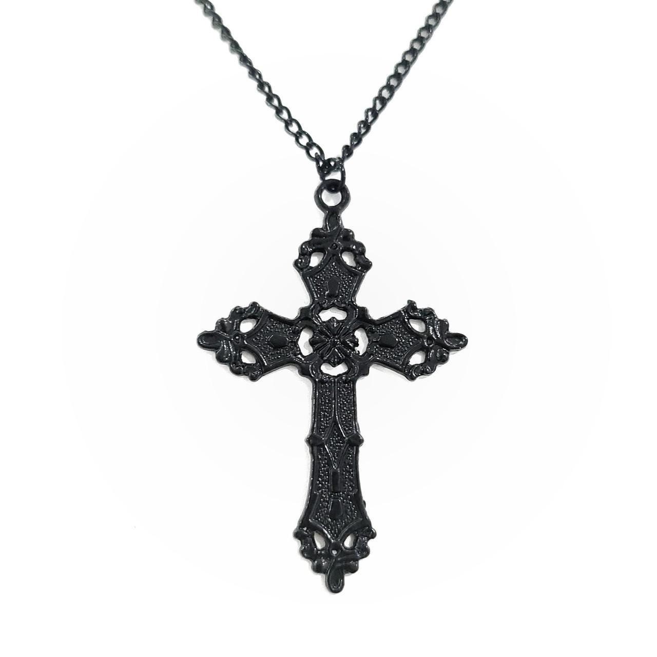 ★SENTIMENTS★ NO.475 [BLACK] KNOT CROSS LEATHER NECKLACE Men's Black Spinel & Leather Cross Necklace Sterling Silver