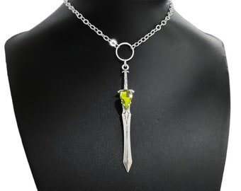 Silver Green Crystal Sword Choker 017