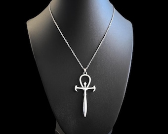 18" Silver Gothic Ankh Necklace