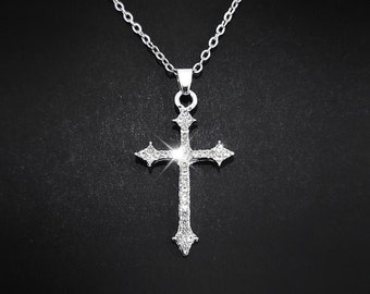 16" Silver Crystal Cross Pendant Necklace 215