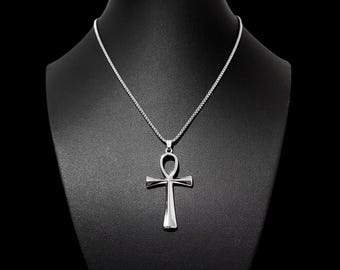 16" Stainless Steel Ankh Necklace - Box Chain