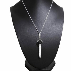 Silver/Black Crystal Heart Sword Necklace 007