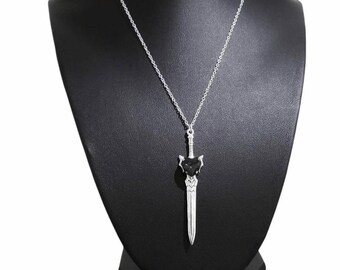 Zwarte kristallen hartzwaardketting 007 - zilver