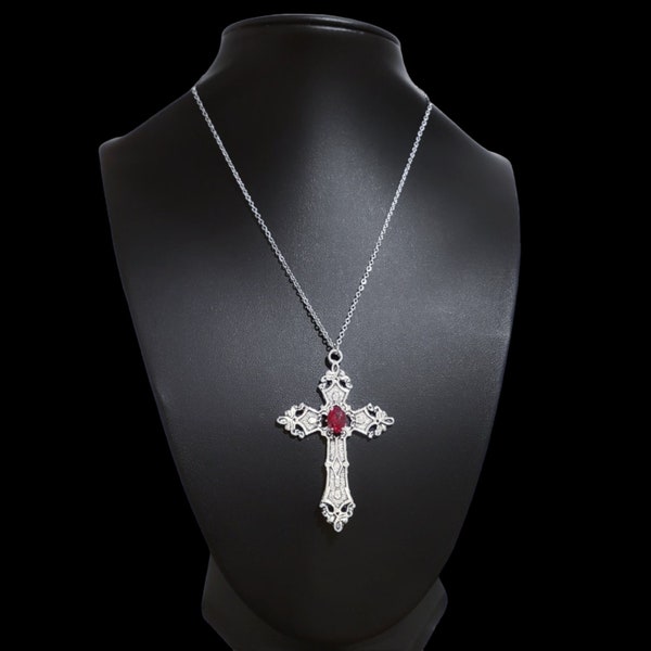 18" Gothic Cross Necklace 021-RED
