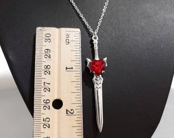 Silver/black Crystal Heart Sword Necklace 007 - Etsy