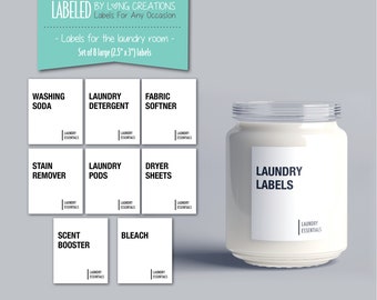 laundry room labels - laundry / home organization - custom labels available - Labels for Containers and Jars - cleaning labels - labels only