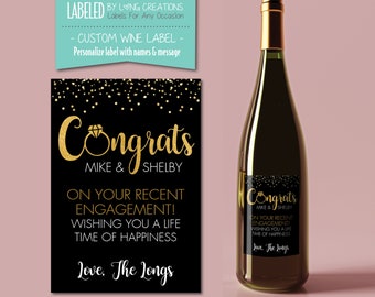 congratulations engagement wine label - congrats custom label - personalized engagement gift for couple - waterproof label - wine sticker
