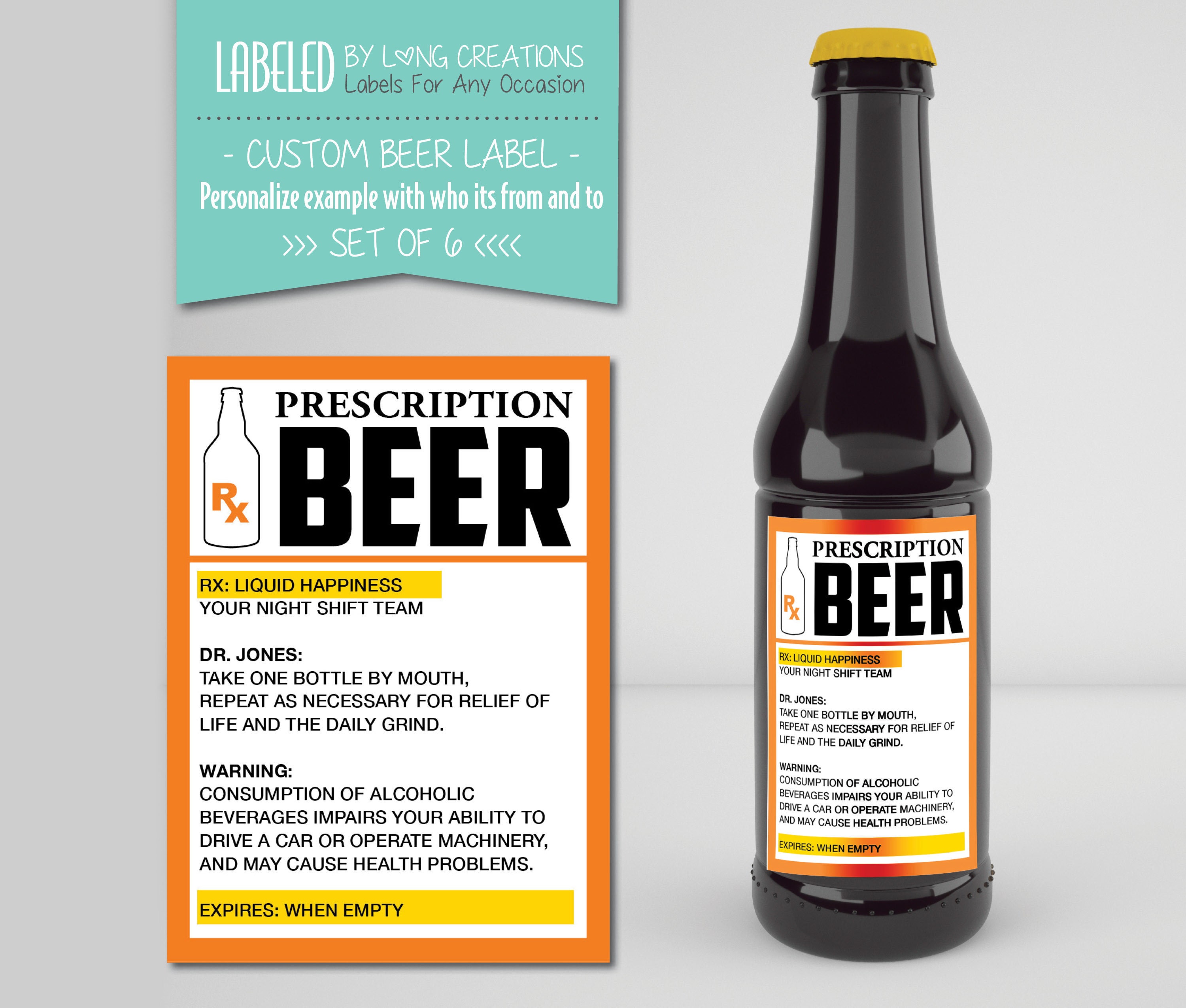 Beer Prescription Label Funny Beer Labels Gift for Dad Medical