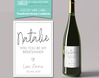 bridesmaid wine label - bridesmaid proposal - gift for bridesmaid - will you be my bridesmaid? - custom name wine label - wedding wine label
