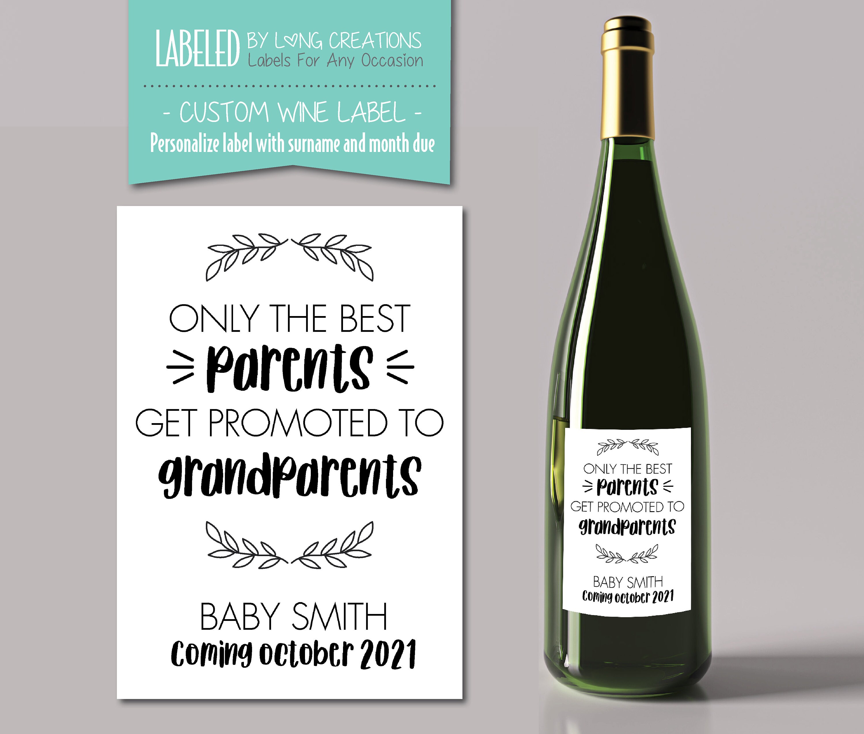 New Grandparent Gift Wine Label for Grandparents to Be Etsy