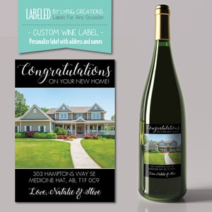 house warming wine label gift for new home owner congratulations label realtor gift custom photo wine label personalized label image 1