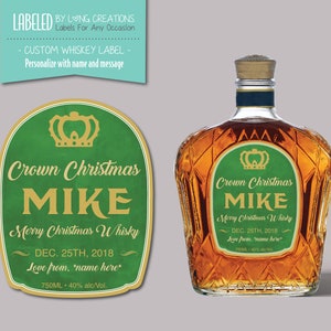 label for Whiskey apple bottle - christmas label - personalized Canadian whisky label - Crown Christmas - gift for him - custom liquor label