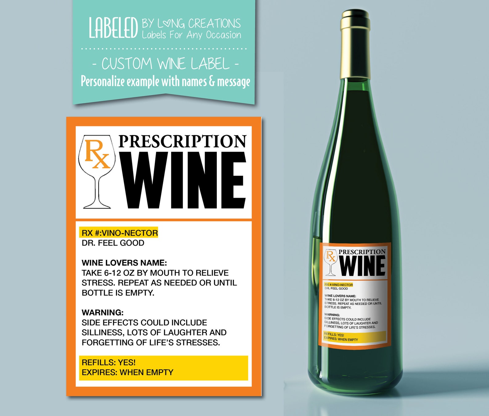 Prescription wine label funny wine labels personalized Etsy