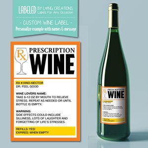 prescription wine label, nurse wine, RX funny wine labels, personalized label, doctor / nurse gift, custom wine sticker, Medical staff gift