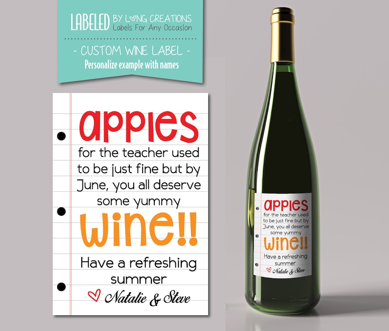 teacher wine label gift for teacher wine sticker custom wine label personalized teacher gift teacher appreciation gift waterproof image 1