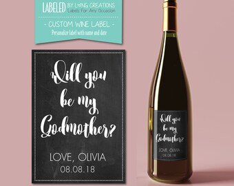 will you be my godmother wine label - asking godmother - godmother gift - godmother proposal label - custom wine gift  - wine bottle label