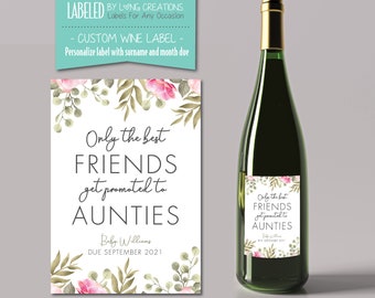 new auntie gift announcement - gift for friend wine label - personalized auntie to be  - pregnancy / baby announcement  - promoted to auntie