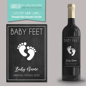 pregnancy baby announcement wine bottle label - announcing pregnancy - baby feet - new baby - pregnancy reveal label - custom family label