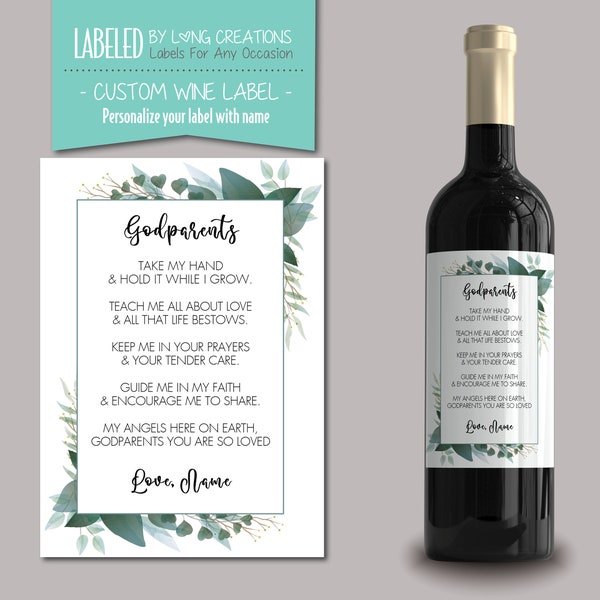 personalized godparent gift from godchild - godparent proposal - godparent poem - gift for godparent - godparents wine label - baptism gift