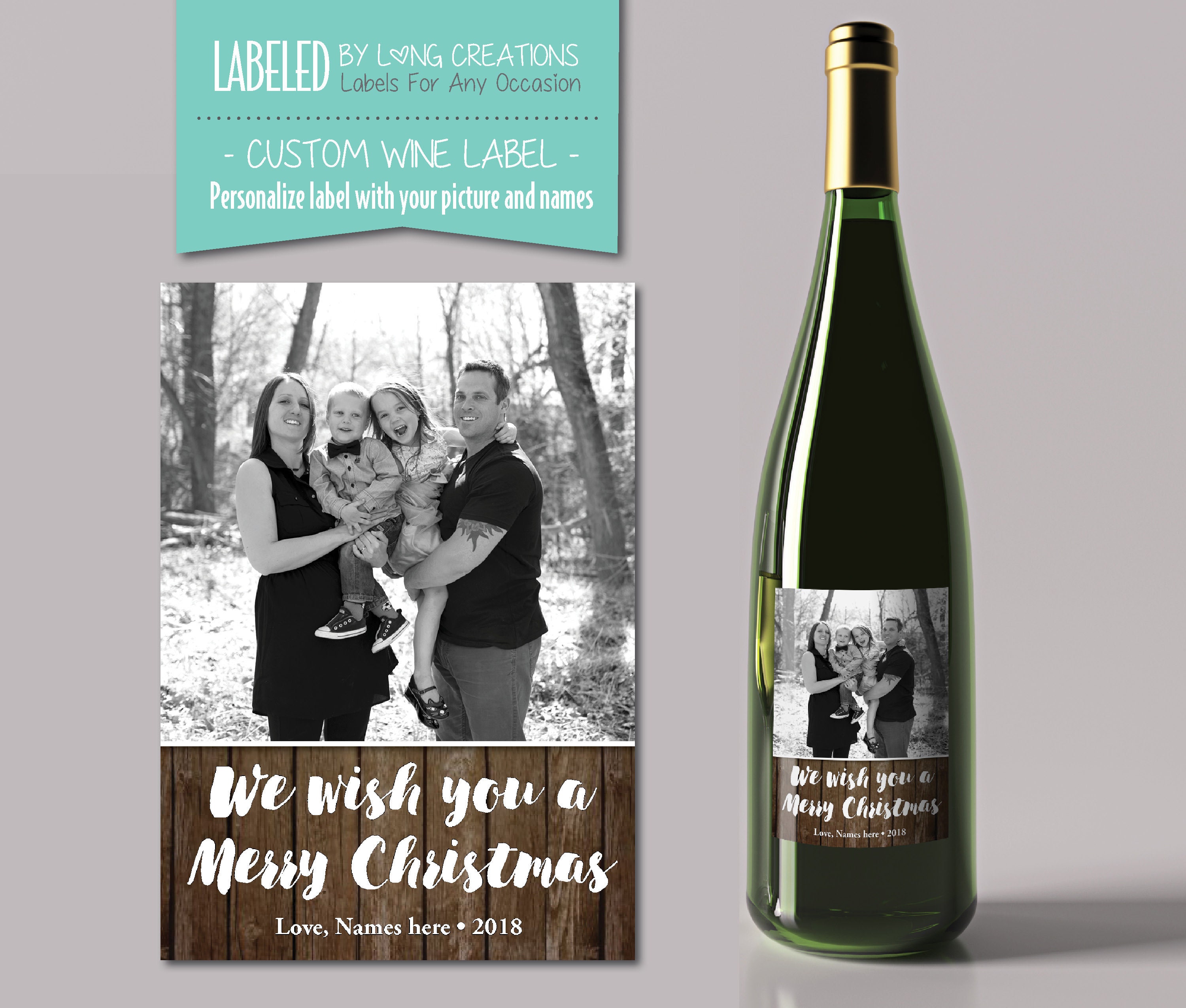 Merry Christmas Wine Label Christmas / Holiday Gift Photo - Etsy