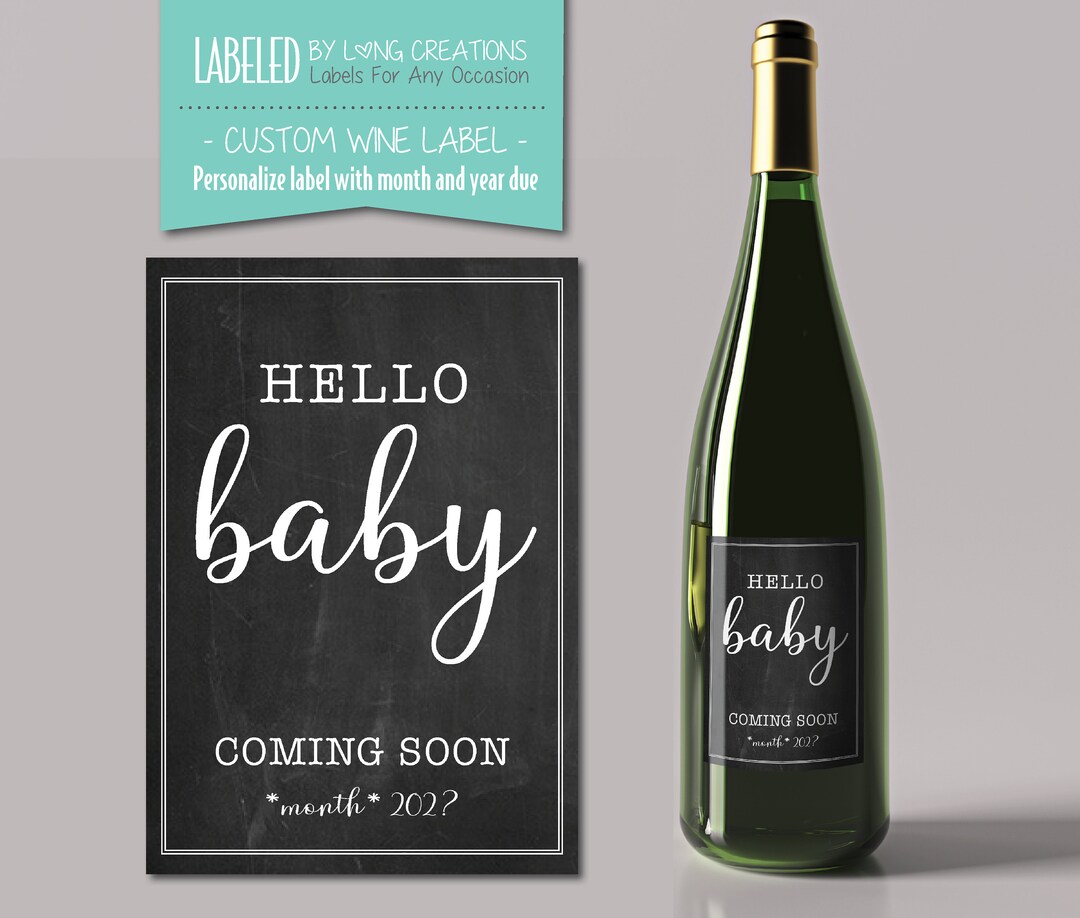 Pregnancy Announcement Wine Bottle Label Hello Baby Announcing