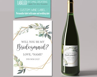 will you be my bridesmaid wine label - bridesmaid proposal - bridesmaid wine label - gift for bridesmaid - wedding planning label