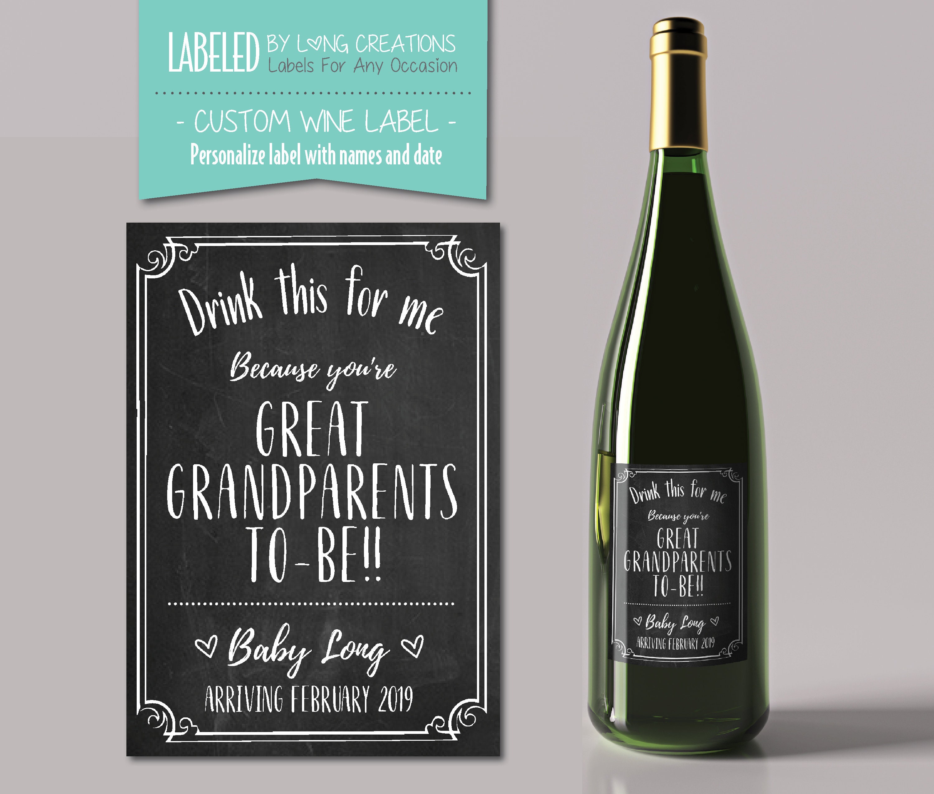 Great grandparents to be wine label new great grandparent Etsy