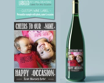 personalized wine labels - wine labels - photo label gift - birthday gift him - gift for her - gift for papa / granddad - waterproof labels