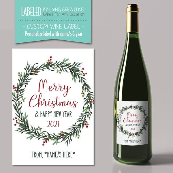 Merry Christmas Wine Labels - Etsy