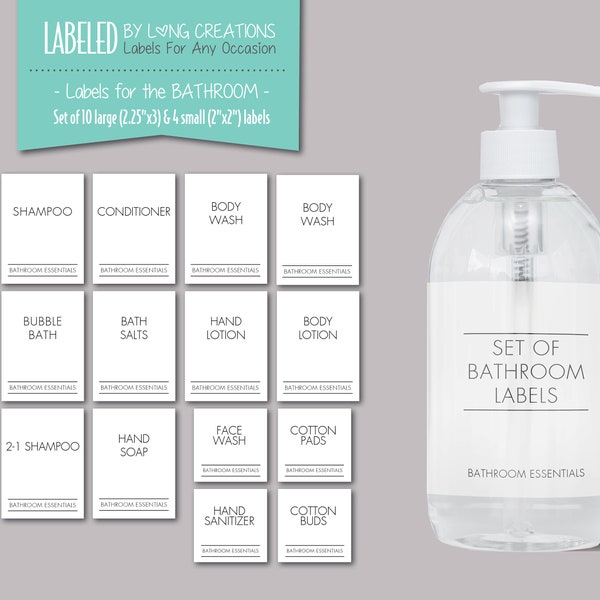 labels for bathroom, bathroom organization, minimalistic /modern labels, home organization, shampoo labels, custom available, labels only
