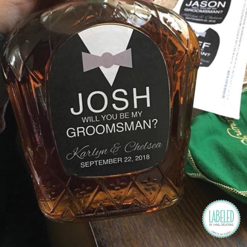 Groomsman / groomsmen whiskey label Groomsman proposal label for Canadian whiskey bottle gift for groomsmen will you be my groomsman image 2