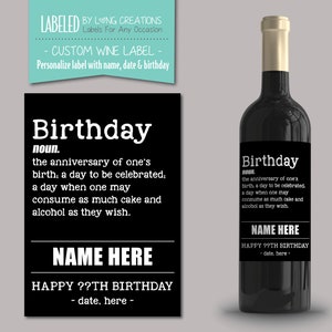 birthday wine label - custom birthday gift - birthday definition label - gift for her / him - personalized label - waterproof label