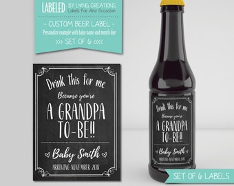 grandpa to be beer label - new grandpa / granddad gift - pregnancy reveal - baby announcement - personalized beer stickers for grandpa / dad