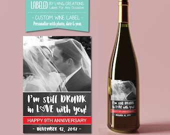 anniversary wine label  - anniversary gift - happy anniversary - personalized wine label - waterproof labels - wedding - engagement