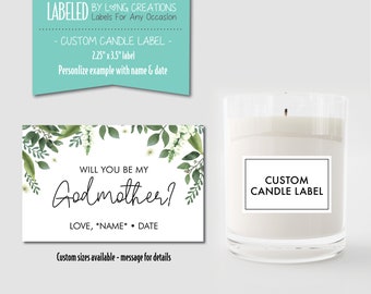 Godmother candle label, Personalized godmother Gift, godmother proposal gift, custom godmother candle label, Gift from Godchild, label ONLY